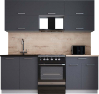 Кухонный гарнитур Интерлиния Мила Gloss 60-21 (графит софт/графит софт/травертин серый) - 