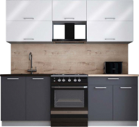 Кухонный гарнитур Интерлиния Мила Gloss 60-22 (белый глянец/графит софт/травертин серый) - 