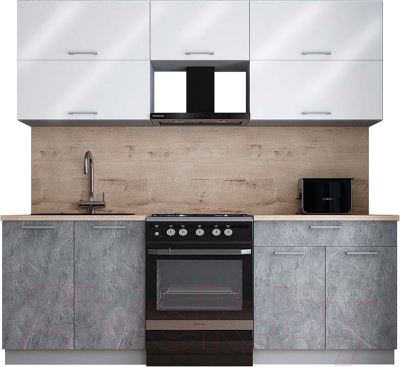 Готовая кухня Интерлиния Мила Gloss 60-22 (белый глянец/керамика/травертин серый)
