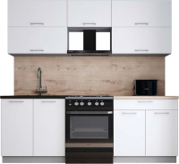 Кухонный гарнитур Интерлиния Мила Gloss 60-22 (белый софт/белый софт/травертин серый) - 