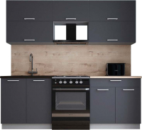 Кухонный гарнитур Интерлиния Мила Gloss 60-22 (графит софт/графит софт/травертин серый) - 