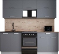 Кухонный гарнитур Интерлиния Мила Gloss 60-22 (серый софт/серый софт/травертин серый) - 