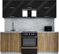 Кухонный гарнитур Интерлиния Мила Gloss 60-22 (черный глянец/дуб вотан/тавертин серый) - 
