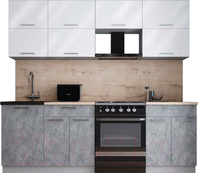 Готовая кухня Интерлиния Мила Gloss 60-23 (белый глянец/керамика/травертин серый)