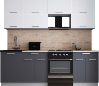Кухонный гарнитур Интерлиния Мила Gloss 60-23 (белый софт/графит софт/травертин серый) - 