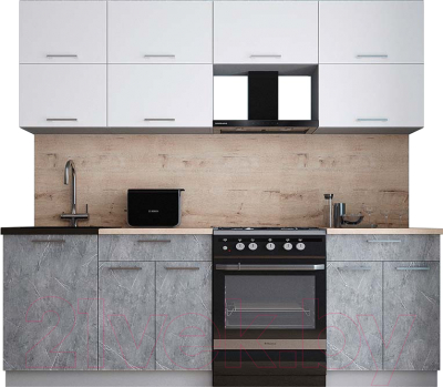 Готовая кухня Интерлиния Мила Gloss 60-23 (белый софт/керамика/травертин серый)