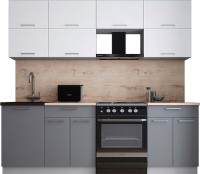 Кухонный гарнитур Интерлиния Мила Gloss 60-23 (белый софт/серый софт/травертин серый) - 