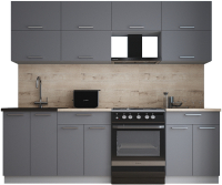 Кухонный гарнитур Интерлиния Мила Gloss 60-24 (серый софт/серый софт/травертин серый) - 