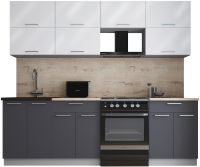 Кухонный гарнитур Интерлиния Мила Gloss 60-24 (белый глянец/графит софт/травертин серый) - 
