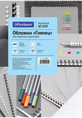 Обложки для переплета OfficeSpace Глянец А4 250г/кв.м / BC7039 (100л, белый)