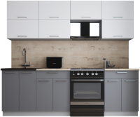 Кухонный гарнитур Интерлиния Мила Gloss 60-24 (белый софт/серый софт/травертин серый) - 