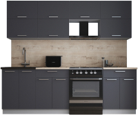 Кухонный гарнитур Интерлиния Мила Gloss 60-24 (графит софт/графит софт/травертин серый) - 