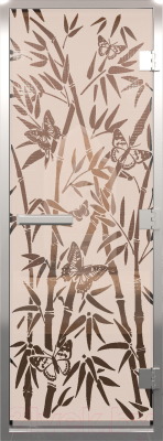 Стеклянная дверь для бани/сауны Doorwood Хамам Бамбук и бабочки 80x200 / DW00344 (бронза матовый)