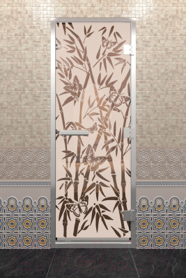 Стеклянная дверь для бани/сауны Doorwood Хамам Бамбук и бабочки 80x200 / DW00344 (бронза матовый)