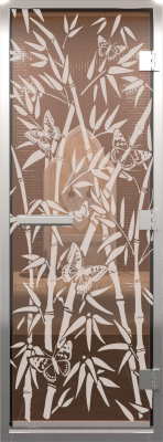 Стеклянная дверь для бани/сауны Doorwood Хамам Бамбук и бабочки 70x190 / DW00329 (бронза)