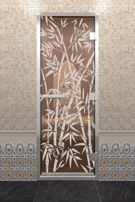 Стеклянная дверь для бани/сауны Doorwood Хамам Бамбук и бабочки 70x190 / DW00329 (бронза)