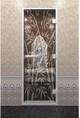 Стеклянная дверь для бани/сауны Doorwood Хамам Бамбук и бабочки 70x190 / DW00323 (прозрачный)