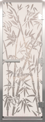 Стеклянная дверь для бани/сауны Doorwood Хамам Бамбук и бабочки 80x200 / DW00338 (сатин)