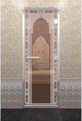 Стеклянная дверь для бани/сауны Doorwood Хамам Восточная арка 70x190 / DW00468 (бронза)