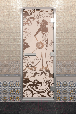 Стеклянная дверь для бани/сауны Doorwood Хамам Девушка в цветах 70x190 / DW00299 (бронза матовый)