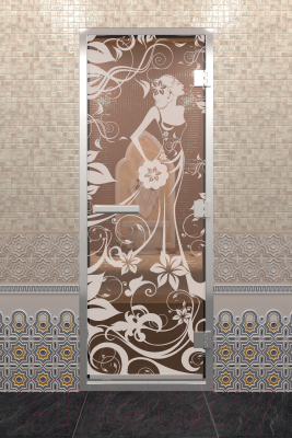 Стеклянная дверь для бани/сауны Doorwood Хамам Девушка в цветах 70x190 / DW00281 (бронза)