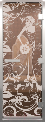Стеклянная дверь для бани/сауны Doorwood Хамам Девушка в цветах 80x200 / DW00284 (бронза)