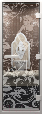 Стеклянная дверь для бани/сауны Doorwood Хамам Девушка в цветах 70x190 / DW00287 (прозрачный)