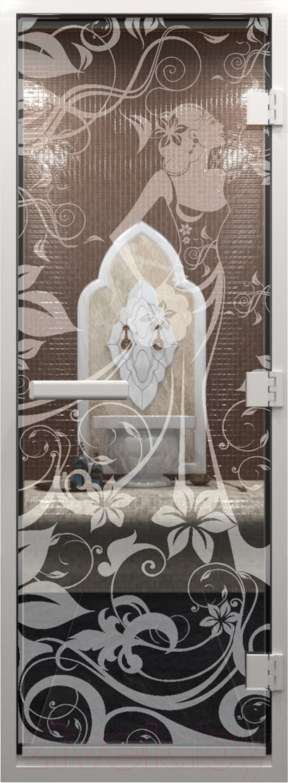 Стеклянная дверь для бани/сауны Doorwood Хамам Девушка в цветах 80x200 / DW00290