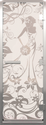 Стеклянная дверь для бани/сауны Doorwood Хамам Девушка в цветах 70x190 / DW00293 (сатин)