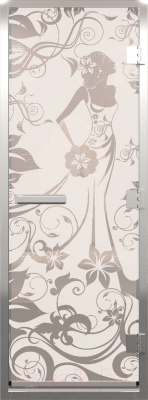 Стеклянная дверь для бани/сауны Doorwood Хамам Девушка в цветах 70x190 / DW00293