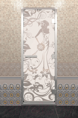 Стеклянная дверь для бани/сауны Doorwood Хамам Девушка в цветах 80x200 / DW00296 (сатин)