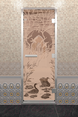 Стеклянная дверь для бани/сауны Doorwood Хамам Лебединое озеро 70x190 / DW00691 (бронза матовое)