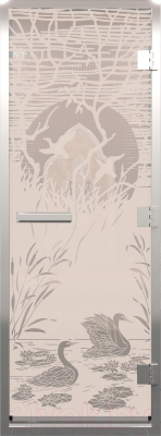 Стеклянная дверь для бани/сауны Doorwood Хамам Лебединое озеро 70x190 / DW00685 (сатин)