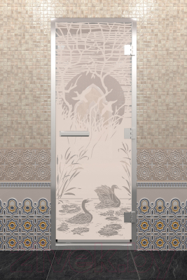 Стеклянная дверь для бани/сауны Doorwood Хамам Лебединое озеро 70x190 / DW00685 (сатин)