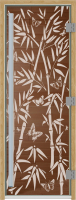 Стеклянная дверь для бани/сауны Doorwood Престиж Бамбук и бабочки 70x190 / DW02085 (бронза) - 
