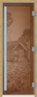 Стеклянная дверь для бани/сауны Doorwood Престиж Банька в лесу 70x190 / DW02523 (бронза матовый) - 
