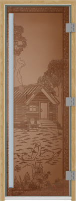 Стеклянная дверь для бани/сауны Doorwood Престиж Банька в лесу 80x190 / DW03562 (бронза матовый)