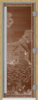 Стеклянная дверь для бани/сауны Doorwood Престиж Банька в лесу 70x190 / DW01971 (бронза) - 