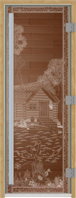 Стеклянная дверь для бани/сауны Doorwood Престиж Банька в лесу 70x190 / DW01971 (бронза)