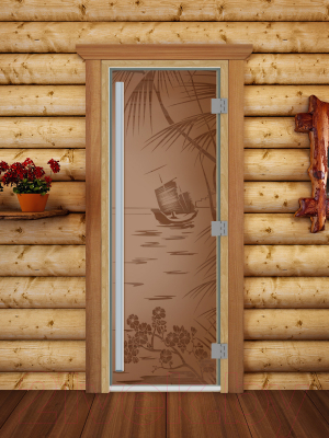 Стеклянная дверь для бани/сауны Doorwood Престиж Голубая лагуна 70x190 / DW03561 (бронза матовый)
