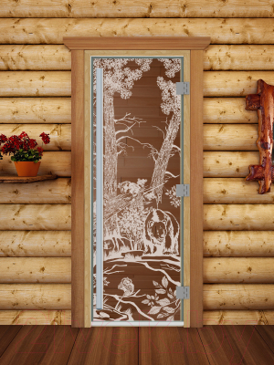 Стеклянная дверь для бани/сауны Doorwood Престиж Мишки 70x190 / DW02356 (бронза)