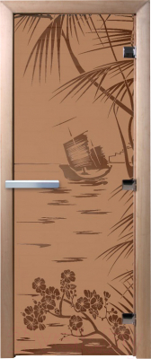 Стеклянная дверь для бани/сауны Doorwood Голубая лагуна 70x190 / DW01510 (бронза матовый)