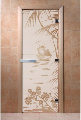 Стеклянная дверь для бани/сауны Doorwood Голубая лагуна 70x190 / DW01554 (сатин)