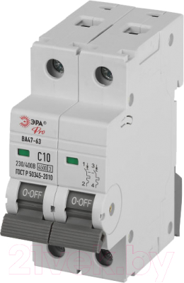 Выключатель автоматический ЭРА Pro VA63-2P10C4.5 ВА47-63 2P 10А / Б0059420