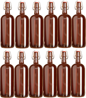 Набор бутылок ВСЗ 1л с бугельной пробкой (12шт, коричневый)