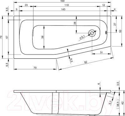Купить Ванна акриловая Riho Dola 160 L / BB34005 в Бобруйске