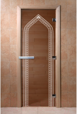 Стеклянная дверь для бани/сауны Doorwood Арка 80x200 / DW01016 (бронза)