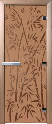 Стеклянная дверь для бани/сауны Doorwood Бамбук и бабочки 70x190 / DW00057 (бронза матовый)