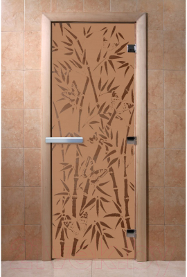 Стеклянная дверь для бани/сауны Doorwood Бамбук и бабочки 70x190 / DW00057 (бронза матовый)