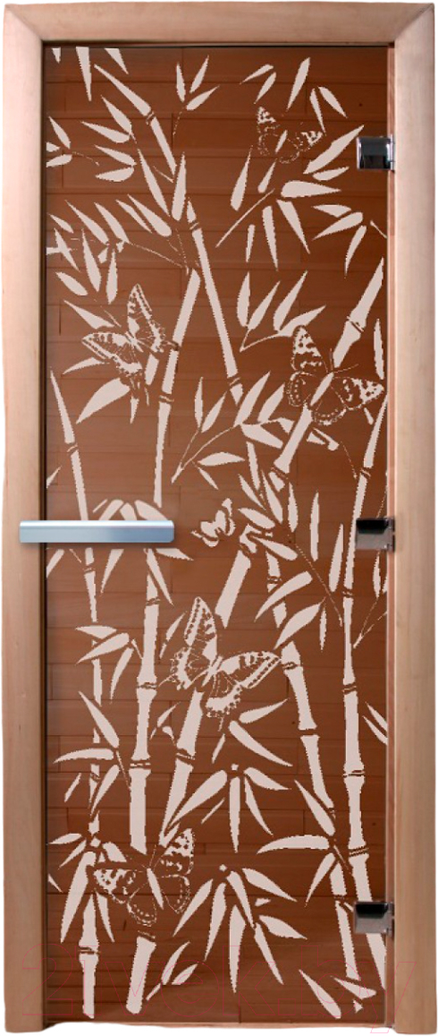 Стеклянная дверь для бани/сауны Doorwood Бамбук и бабочки 70x190 / DW00055